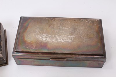 Lot 586 - Selection of Middle Eastern, Far Eastern and other silver and white metal, including four cigarette/cigar boxes, filligree dish, compact, mirror, candle holder and other items, some marked. (Qty)