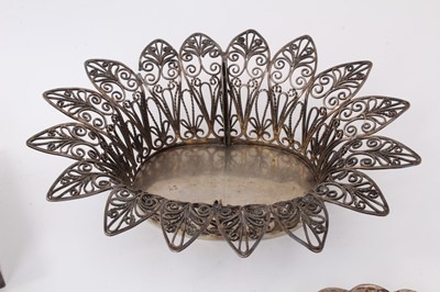 Lot 586 - Selection of Middle Eastern, Far Eastern and other silver and white metal, including four cigarette/cigar boxes, filligree dish, compact, mirror, candle holder and other items, some marked. (Qty)