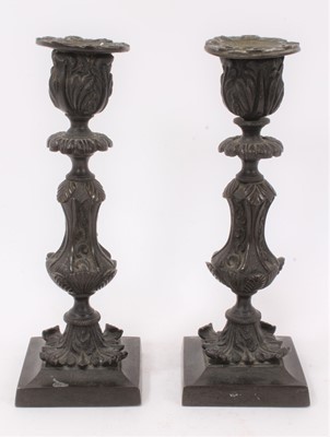 Lot 589 - Pair of 19th century bronze Rococo style candlesticks