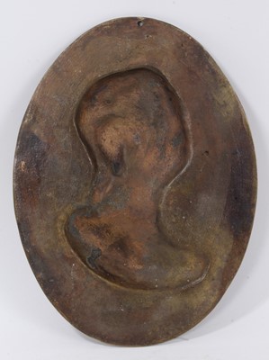 Lot 612 - Oval bronze relief portrait plaque of a lady