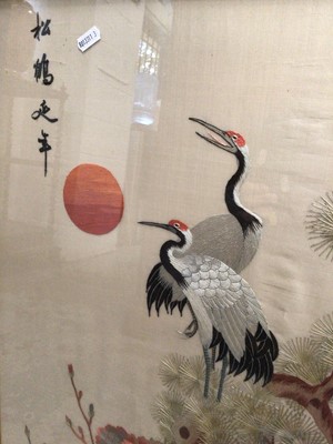 Lot 106 - Pair of Japanese framed silk embroideries