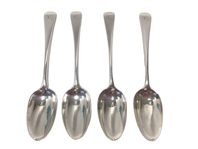 Lot 2 - Set of four George III silver old English pattern tablespoons by George Smith, each initialled to terminal, 21.5cm long, 9.3oz