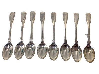 Lot 17 - Set of eight silver fiddle and thread pattern teaspoons, London 1876 (George Adams), 7.6oz