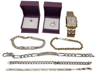 Lot 117 - Silver gilt rope twist bracelet, one other silver gilt bracelet, three silver bracelets, Citizen Eco-Drive wristwatch and two single ear studs/ear rings