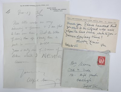 Lot 1002 - Sir Alfred Munnings - handwritten letter, addressed to artist Maitland Mason (1861-1951) Odds and Ends, 131 High Street, Hadleigh, Suffolk