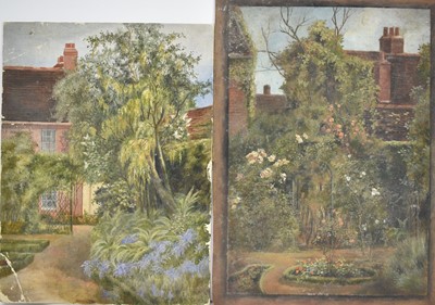 Lot 1006 - Maitland Mason (1861-1951) oil on canvas board, two works - Views of the garden at Odds and Ends, 131 High Street, Hadleigh Suffolk