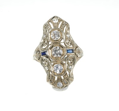 Lot 308 - Art Deco diamond and sapphire cocktail ring