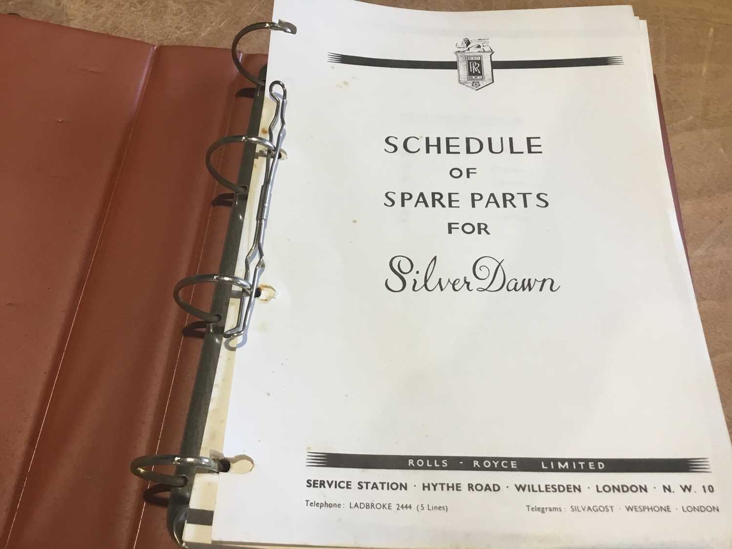 Lot 121 - Rolls-Royce Silver Dawn Schedule of Spare Parts in binding