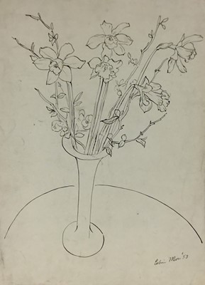 Lot 2 - Colin Moss (1914-2005), pen and ink, vase of flowers, signed and dated '53, 47 x 36cm, together with another similar. (2)