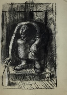 Lot 3 - Colin Moss (1914-2005), chalk and charcoal, Taking in the milk, 58 x 38, together with another figural study by Colin Moss, signed. (2)