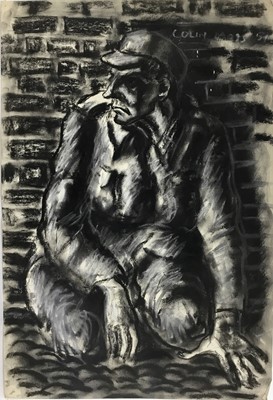 Lot 4 - Colin Moss (1914-2005), mixed media, Crouching soldier, signed and dated '51, 88 x 66cm