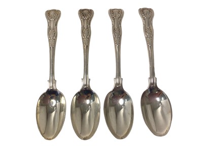 Lot 91 - Two heavy Victorian silver gilt Renaissance-style spoons, London 1876, together with a continental silver gilt spoon, and a set of four Mappin & Webb fiddle, thread and shell pattern teaspoons, tot...