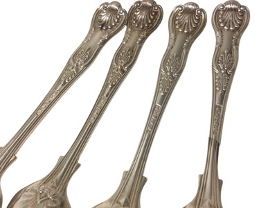 Lot 91 - Two heavy Victorian silver gilt Renaissance-style spoons, London 1876, together with a continental silver gilt spoon, and a set of four Mappin & Webb fiddle, thread and shell pattern teaspoons, tot...