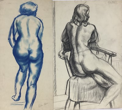 Lot 11 - Colin Moss (1914-2005) blue chalk, figure study, signed 56 x 26cm, together with three further Colin Moss figure studies. (4)