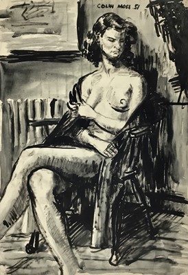 Lot 12 - Colin Moss (1914-2005) mixed media, ink and wash, Figure study, signed and dated '51, 56 x 38cm