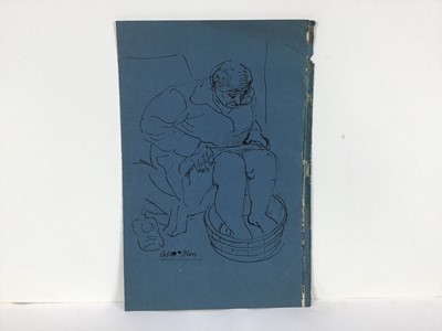 Lot 16 - Colin Moss (1914-2005) pen and ink, woman bathing her feet, signed, 40 x 27cm, together with a mixed media study by Colin Moss of a mother and child. (2)