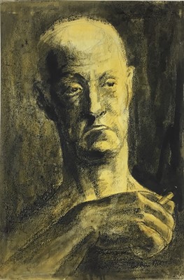 Lot 20 - Colin Moss (1914-2005) mixed media, Portrait of a man with cigarette, signed and dated 42 x 28cm, and another similar. (2)
