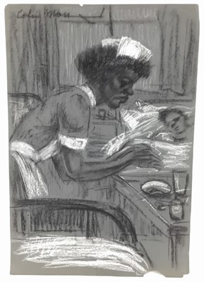Lot 29 - Colin Moss (1914-2005) chalk and charcoal, nurse by the bedside, 55 x 38cm
