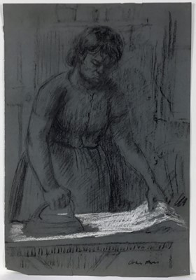 Lot 30 - Colin Moss (1914-2005) chalk and charcoal, figure ironing, signed, 56 x 38cm