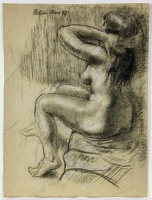 Lot 34 - Colin Moss (1914-2005) chalk and charcoal, figure study in the manner of Degas, signed and dated '54, 62 x 48cm