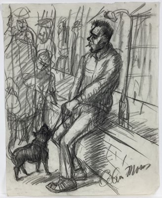 Lot 37 - Colin Moss (1914-2005) charcoal, man and dog, 55 x 44cm