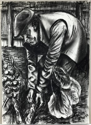 Lot 44 - Colin Moss (1914-2005) charcoal, Gardener, signed, 70 x 50cm