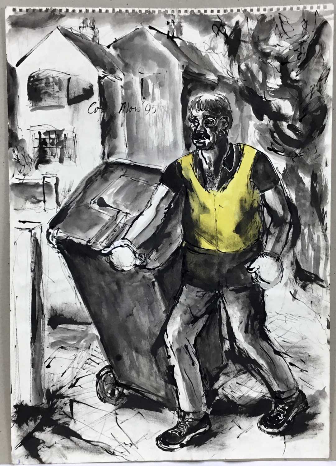 Lot 48 - Colin Moss (1914-2005) mixed media, dustman, signed and dated '95, 60 x 41cm