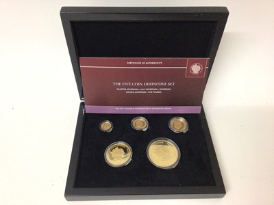 Lot 452 - Tristian Da Cunha - Hattons of London five coin gold proof double portrait definitive set to include Quarter Sovereign to Five Pounds 2017