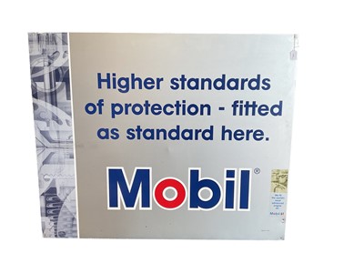 Lot 148 - Mobil Oils garage sign - Higher standards of protection - fitted as stand here. 125 x 102cm