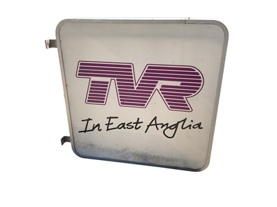 Lot 154 - Impressive TVR dealership/showroom 'TVR in East Anglia' double sided illuminated hanging sign 98 x 98cm