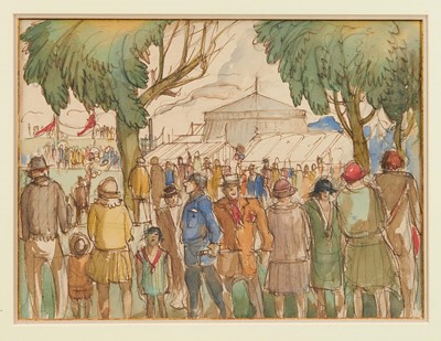 Lot 807 - Cecil Howard Lay (1885-1956) pencil, ink and watercolour - Benacre Races c.1930, 25cm x 33.5cm, in glazed frame