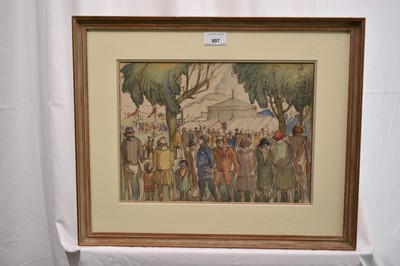 Lot 807 - Cecil Howard Lay (1885-1956) pencil, ink and watercolour - Benacre Races c.1930, 25cm x 33.5cm, in glazed frame