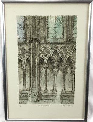 Lot 190 - Valerie Thornton aquatint, Lincoln Arcading, no. 49 of 60, signed and dated 81, in glazed frame.
