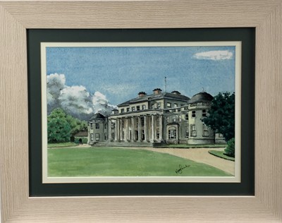Lot 144 - English School, late 20th century, watercolour - Shugborough Hall, formally the home of The Earl of Lichfield, indistinctly signed, in glazed frame
