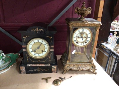 Lot 688 - Victorian slate mantel clock and an Antonia brass cased mantel clock (2)