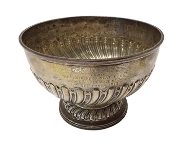 Lot 120 - Victorian silver footed bowl with fluted decoration, London 1897 (William Gibson & John Lawrence Langman), 15.75cm diameter, presentation inscription to front, 12.1oz