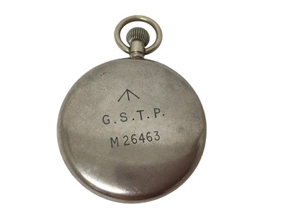 Lot 124 - Military G.S.T.P. Pocket watch, with engraved broad arrow mark and numbered M26463 to reverse, 5cm diameter