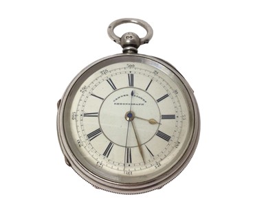 Lot 126 - Victorian silver cased 'Centre Seconds Chronograph' pocket watch, the white dial with black Arabic and Roman numerals, within engine turned case with vacant cartouche, Birmingham 1895, the case 58m...