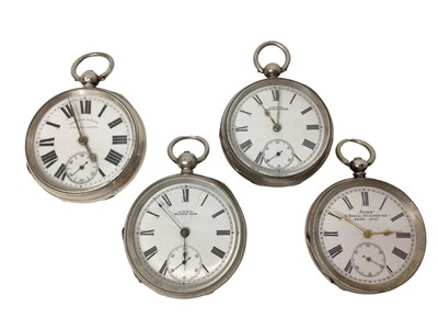 Lot 130 - Group of four silver cased key wind pocket watches, including Waltham and H. Samuel