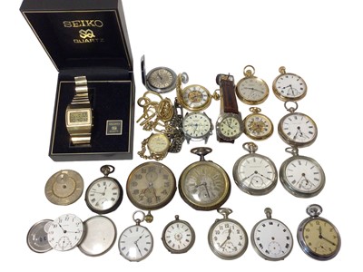 Lot 132 - Group of various pocket watches, fob watches and wristwatches, including a Seiko Quartz in box, Goliath Ancre, some silver cased etc
