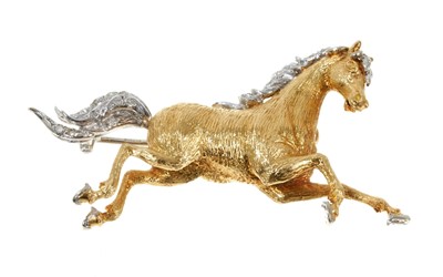 Lot 323 - 1970s 18ct gold and diamond brooch in the form of a horse