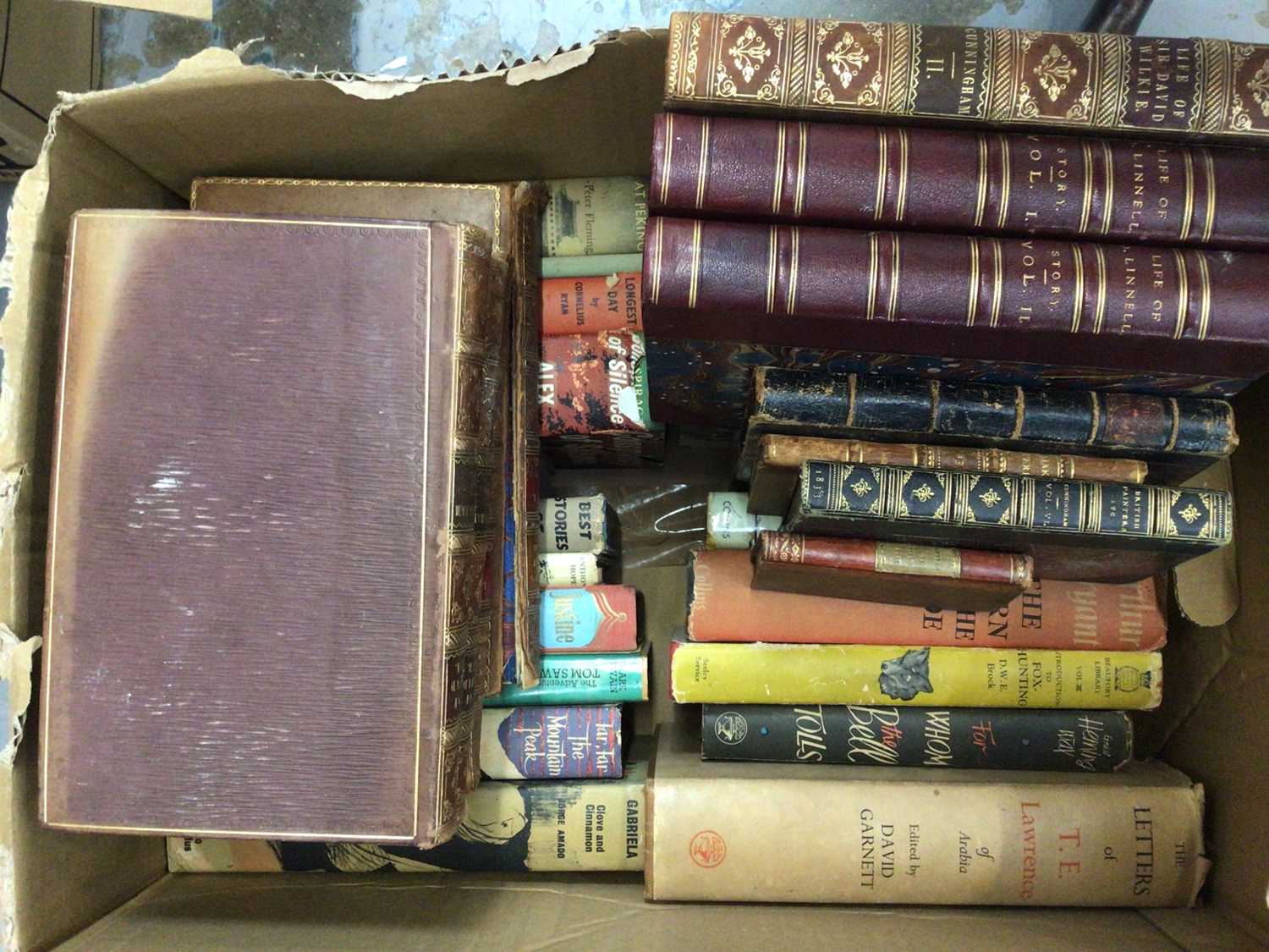 Lot 47 - Three boxes of books, decorative leather bindings, 50's and 60's including Gerald Durrell and other earlier volumes
