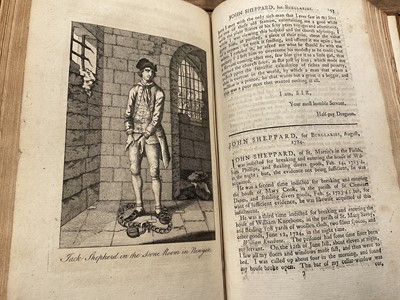 Lot 1668 - John Villette -  The Annals of Newgate or Malefactors Register, London: Printed for J. Wenman, 1776. 4 vols. Illustrated Accounts of "The Most Notorious Malefactors" decorative plates, mottled calf...