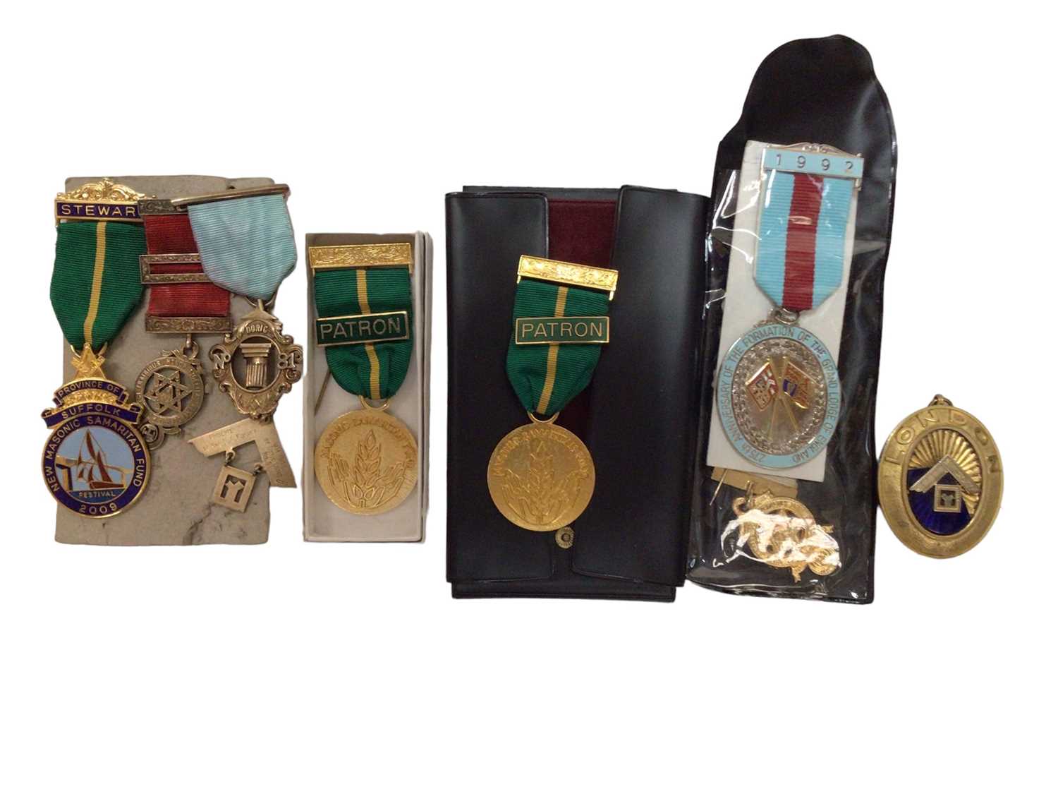 Lot 2431 - Box of Suffolk-related Masonic regalia, including three silver jewels