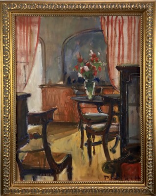 Lot 130 - Joseph Plaskett (1918-2014) oil on canvas in gilt frame - Dining Room, The Cedars, signed, titled verso, 65cm x 51cm