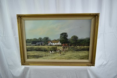 Lot 796 - *Clive Madgwick (1939-2005) oil on canvas - The Essex & Suffolk Hounds at Groton Hall, signed, 35.5cm x 56cm, in gilt frame