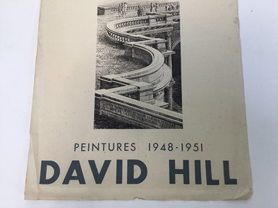 Lot 81 - David Hill (1914-1977), pen and ink, surrealist architectural study with figures, 42 x 22cm, accompanied by a Gallerie R. Creuze poster illustrated with the current lot. (2)