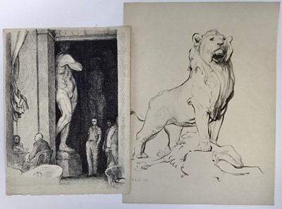 Lot 82 - David Hill (1914-1977), pen and ink, figures in a museum, 30 x 23cm, together with a group of illustration work by the artist, in a variety of media. (10)