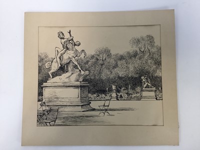 Lot 82 - David Hill (1914-1977), pen and ink, figures in a museum, 30 x 23cm, together with a group of illustration work by the artist, in a variety of media. (10)