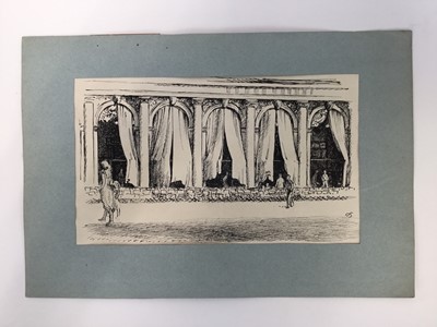 Lot 82 - David Hill (1914-1977), pen and ink, figures in a museum, 30 x 23cm, together with a group of illustration work by the artist, in a variety of media. (10)